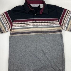 Tropical Palm Polo Mens Large Gray Black Striped